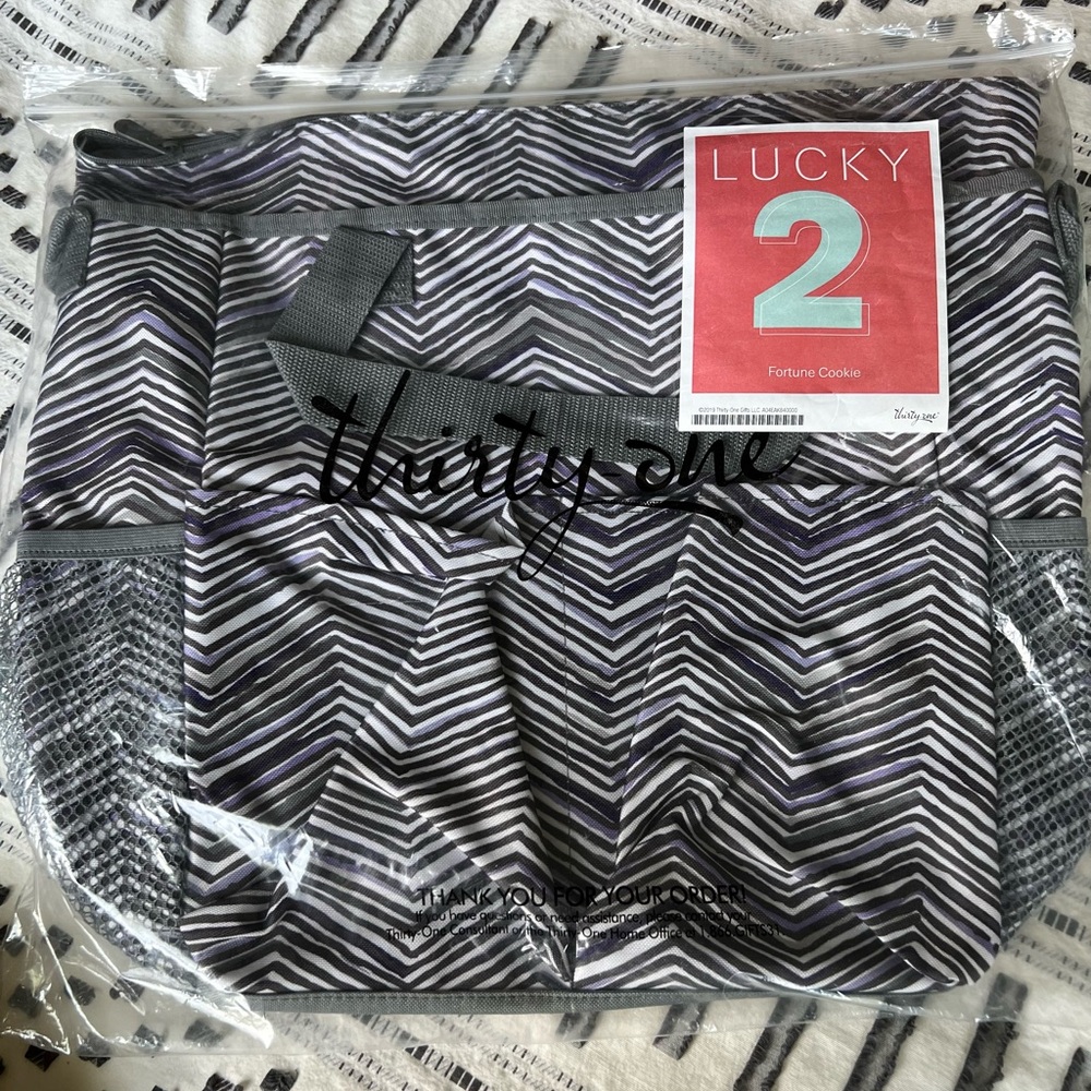 Thirty-One Zigzag Tote in Grey, Purple and White